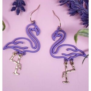 Flamingo Purple Earrings with Gold Dangle Legs New